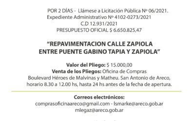 Licitacion repavimentacion calle Zapiola San Antonio de Areco