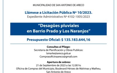 Llamado a Licitación Pública 10/2023 – Desagües Pluviales en Barrio Prado y Los Naranjos