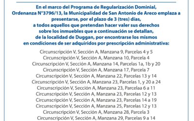 Programa de Regularizacion dominial Ordenanza 3796/13 Duggan San Antonio de Areco