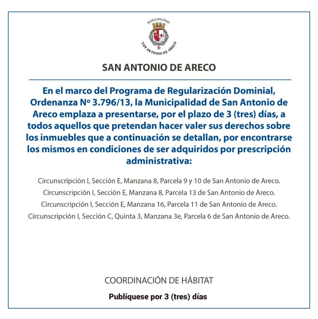 Programa de regularización Dominial Municipio de San Antonio de Areco 8 septiembre 2023