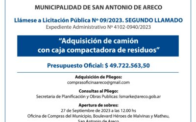 San Antonio de Areco: Lic. 09/2023: Adquisición de camión con caja compactadora de residuos
